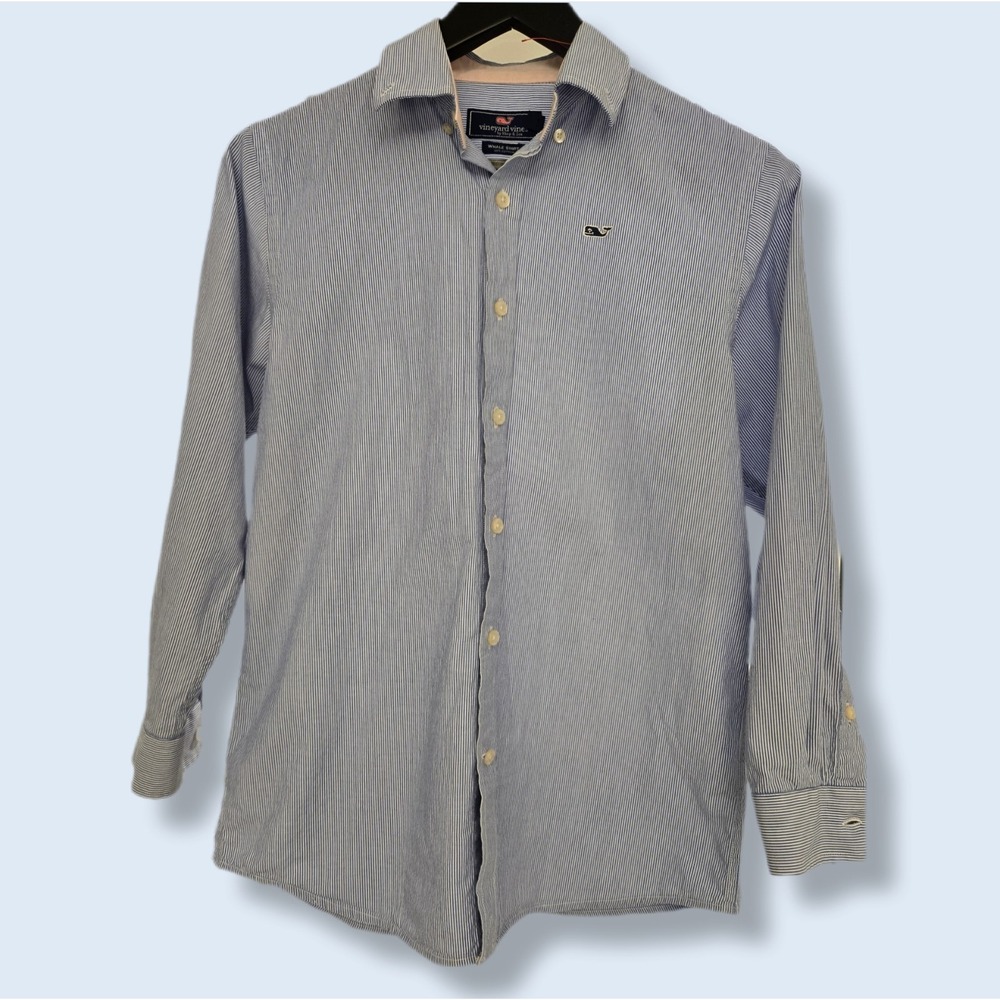 Vineyard Vines Button Down Shirt Youth Medium Blue Whale Plaid Long Sleeve Boys